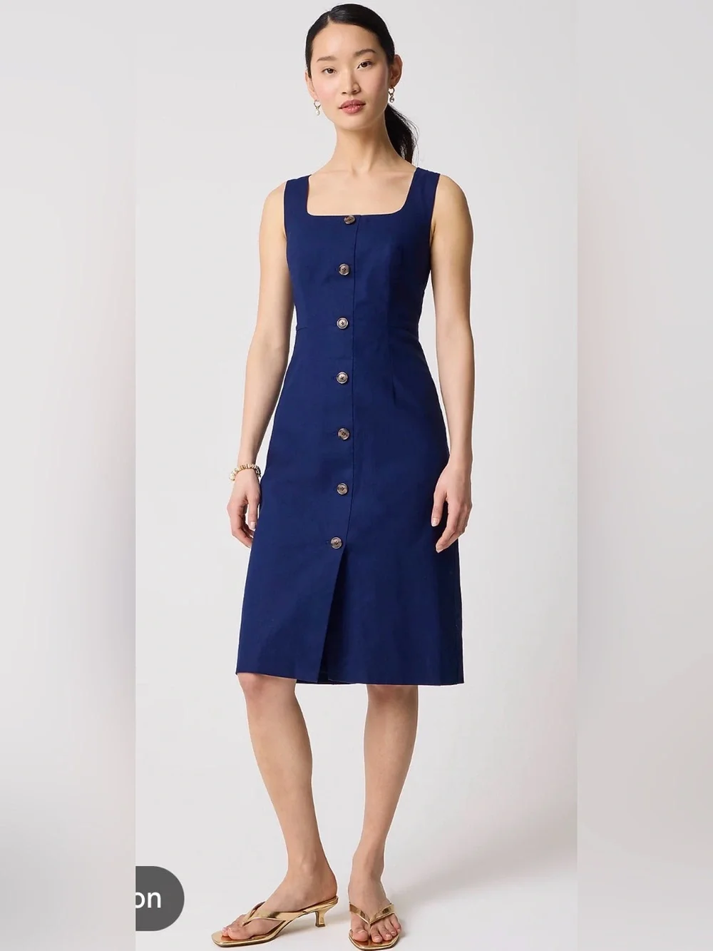 J Crew Factory Antique Navy Linen Blend Faux Button Front Midi Dress NWT 8 #2725